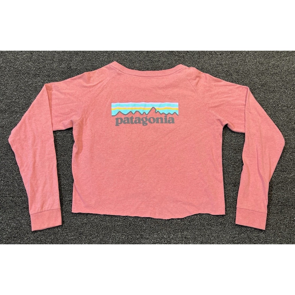 Patagonia Cropped T-Shirt Responsibili Tee Womens Small Pink Long Sleeve Hiking